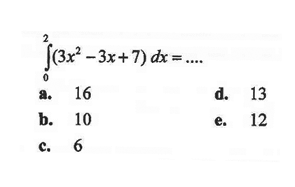 integral 0 2 (3x^2-3x+7) dx=....