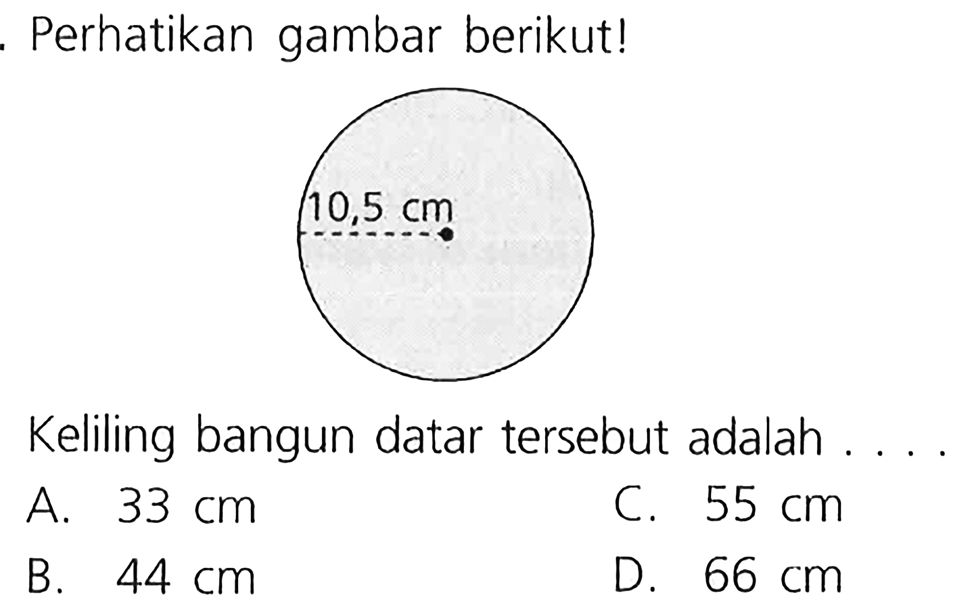 Perhatikan gambar berikut! Keliling bangun datar tersebut adalah . . . .