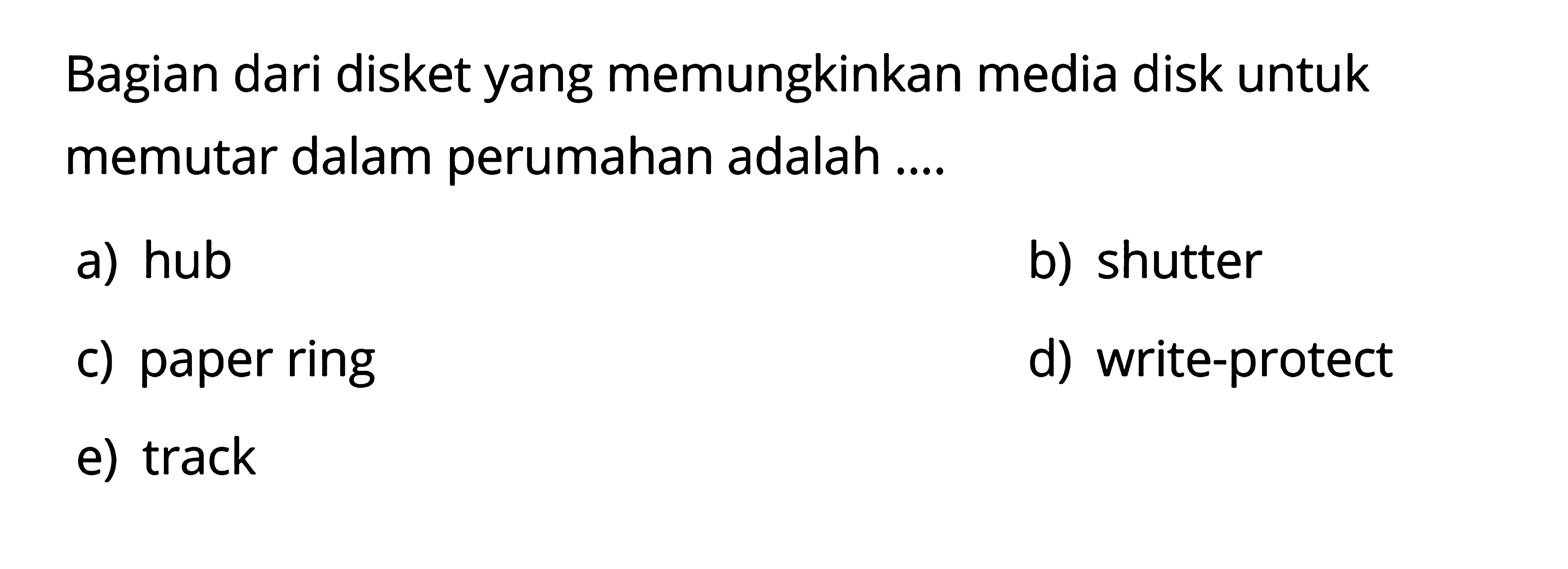 Bagian dari disket yang memungkinkan media disk untuk memutar dalam perumahan adalah ....