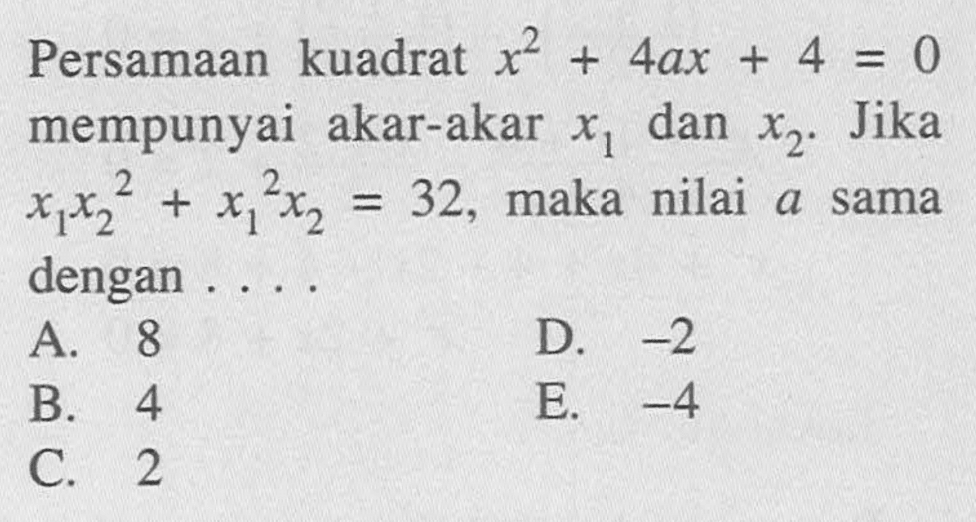 Diketahui Akar akar Persamaan Kuadrat X 2 2x 6 0 Adalah X 