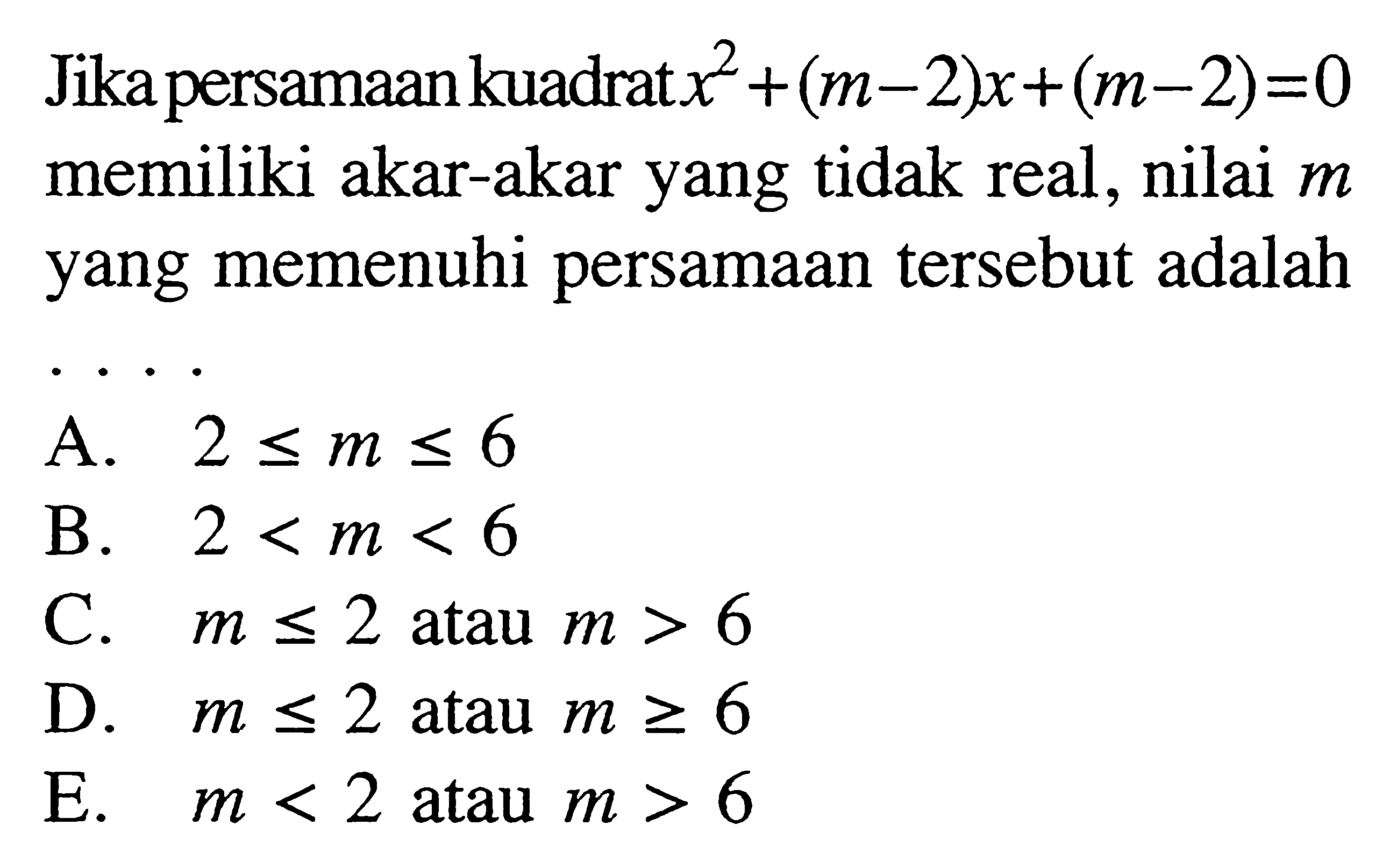 Jika X1 Dan X2 Adalah Akar akar Persamaan X 2 X 2 0 