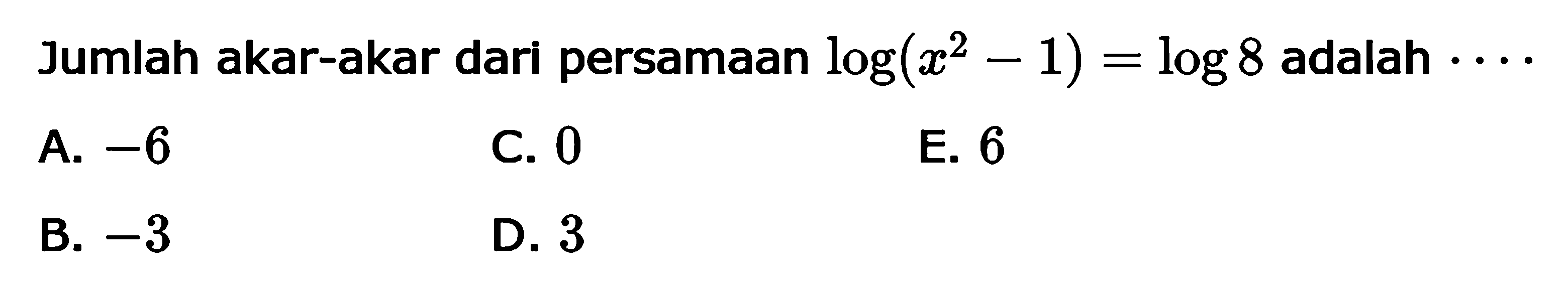 Jumlah akar-akar dari persamaan log(x^2-1) = log 8 adalah