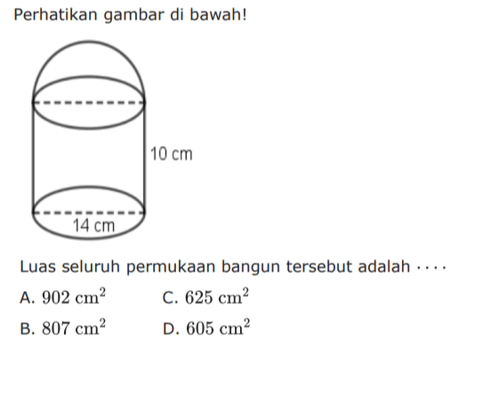 Perikan gambar di bawah!Luas seluruh permukaan bangun tersebut adalah  ... 