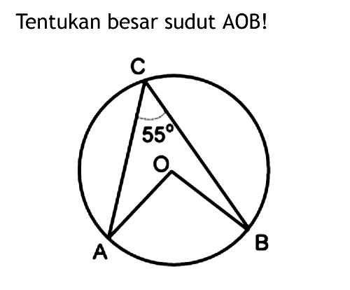 Tentukan besar sudut AOB! Lingkaran CBA 55