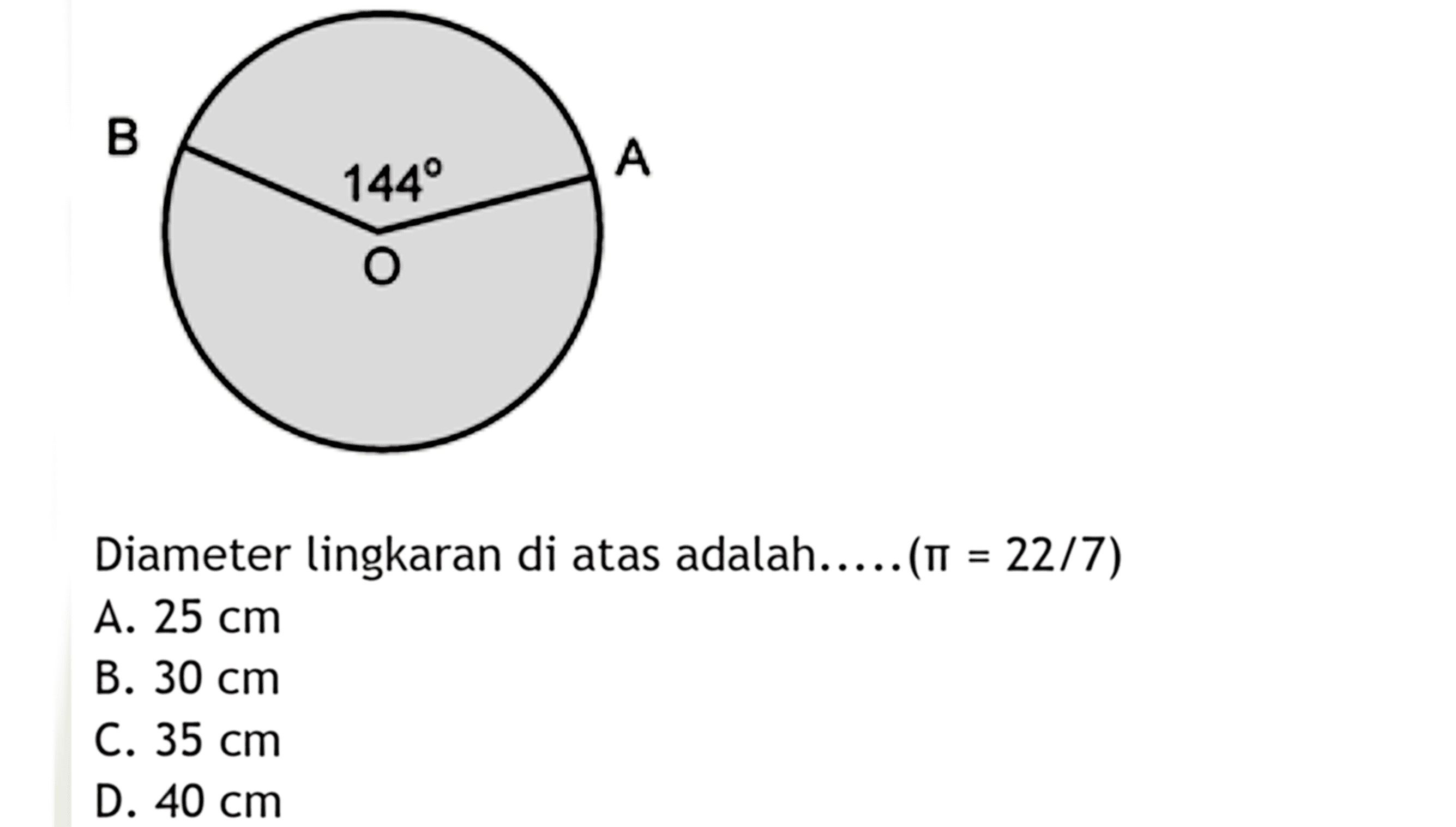 Diameter lingkaran di atas adalah..... (pi=22 / 7) 
