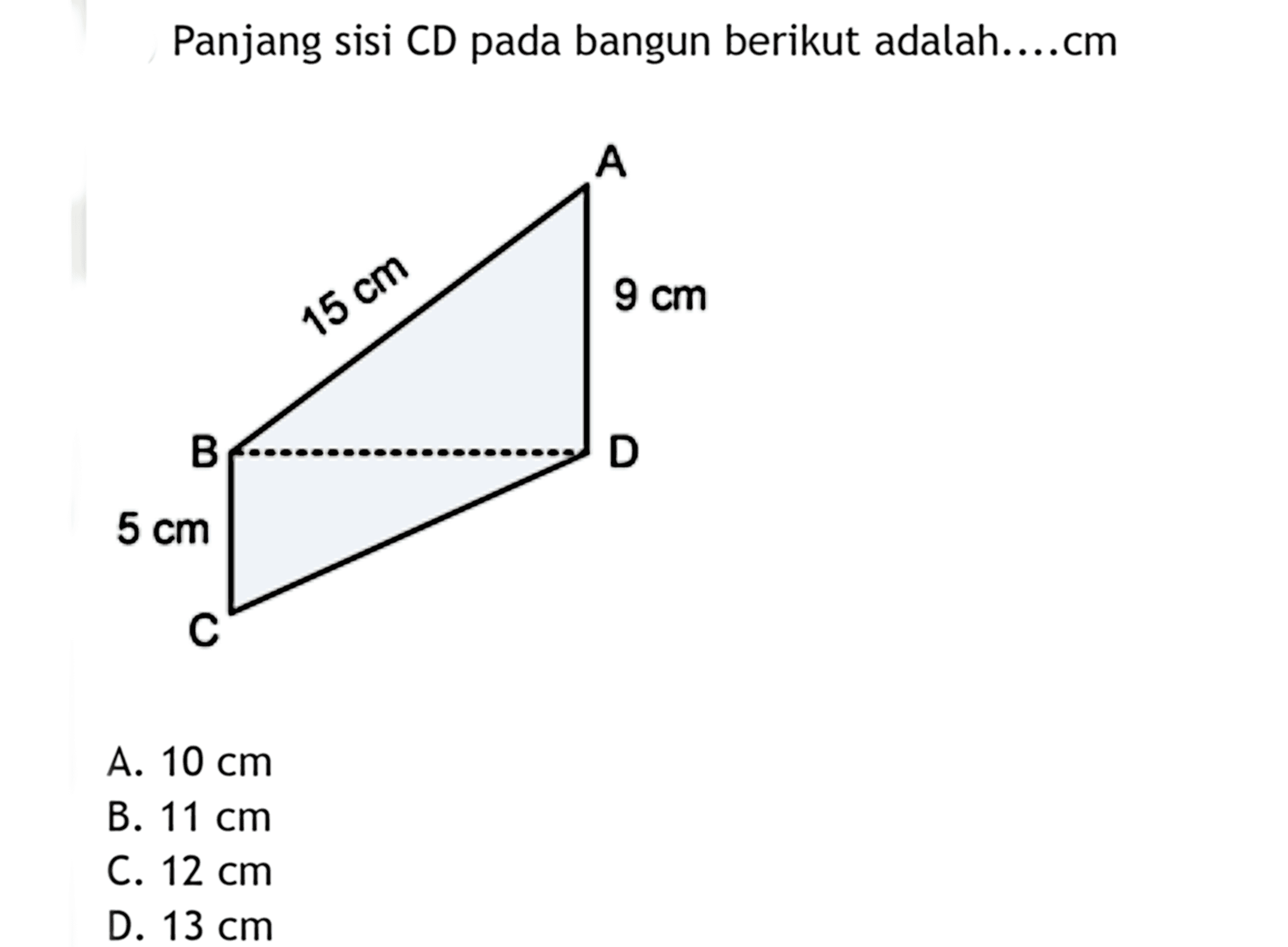 Panjang sisi CD pada bangun berikut adalah.....cm