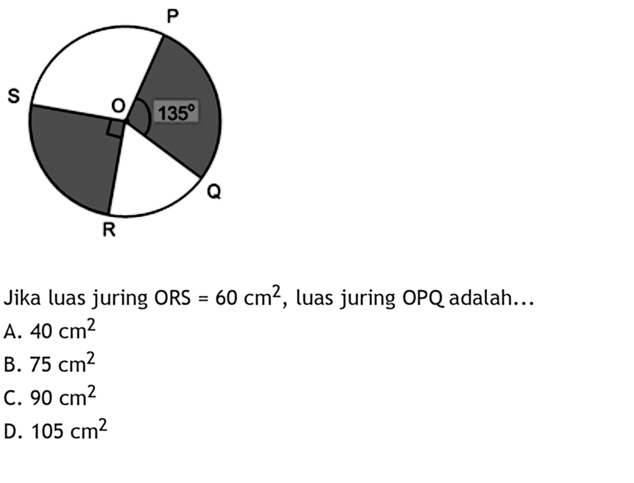 Jika luas juring ORS=60 cm^2, luas juring OPQ adalah...