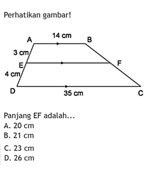 Perhatikan gambar!Panjang EF adalah...