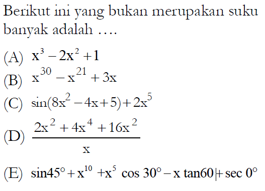 Berikut ini yang bukan merupakan suku banyak adalah