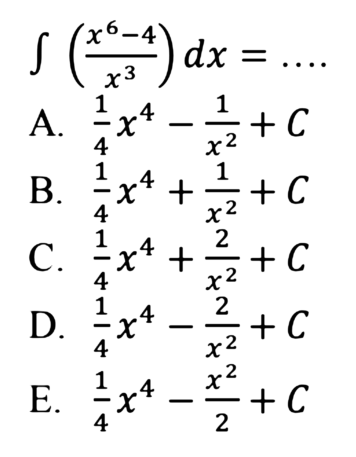 integral (x^6-4)/(x^3) dx=....