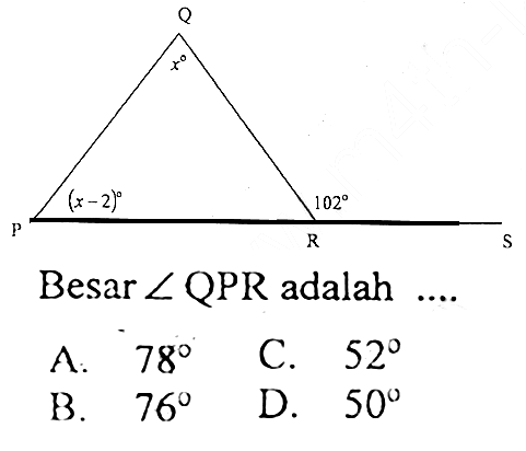 Besar sudut QPR adalah  ... . 
