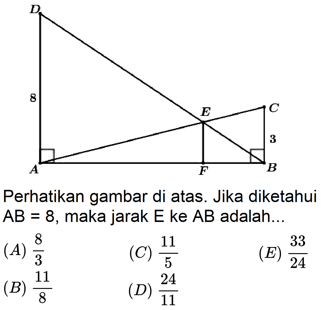 Perhatikan gambar di atas. Jika diketahui AB=8, maka jarak E ke AB adalah...