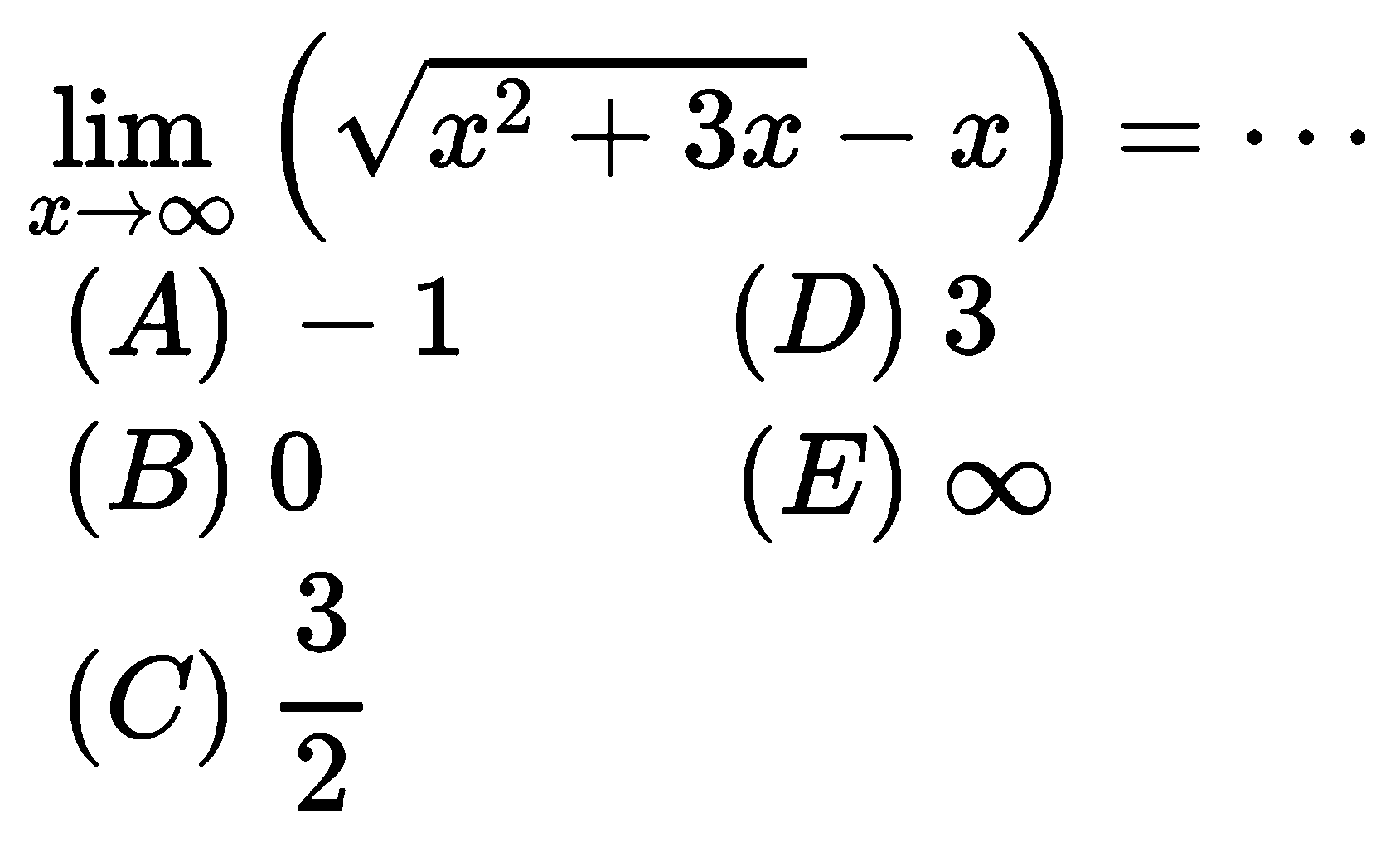 limit x mendekati tak hingga (akar(x^2+3x)-x) =