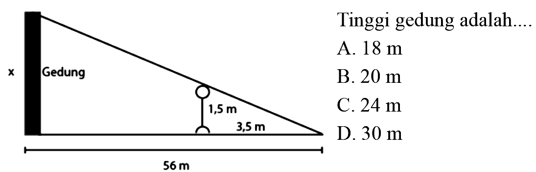 x Gedung 1,5 m 3,5 m 56 m 
Tinggi gedung adalah ....