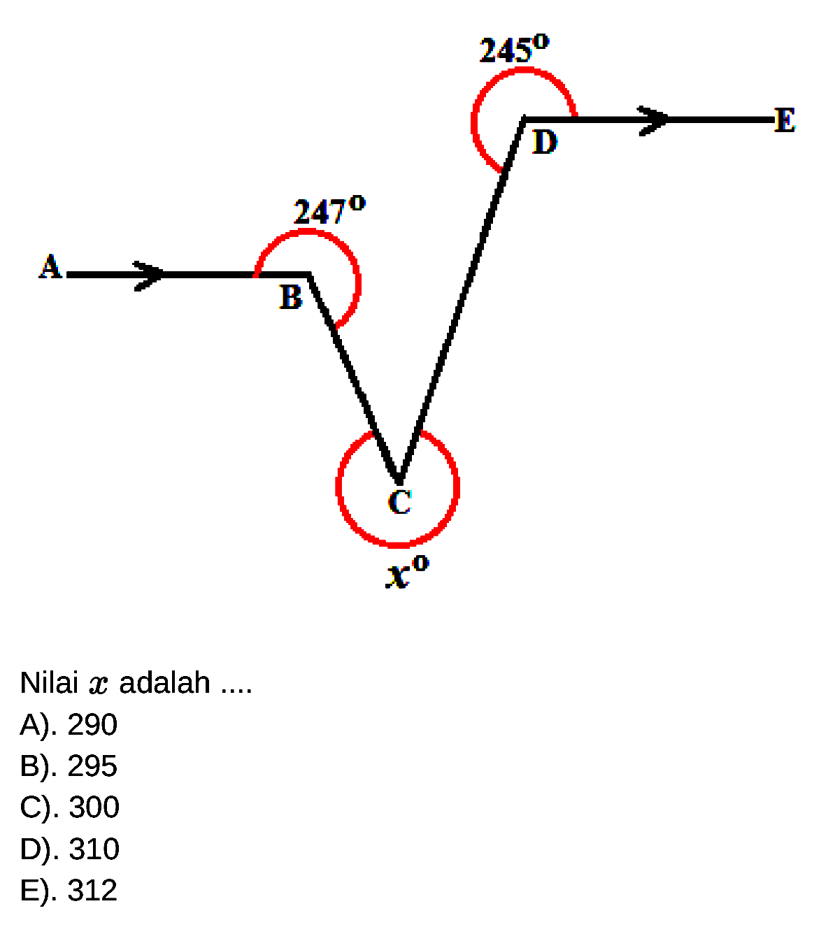 A B 247 C x D 245 E 
Nilai x adalah ....