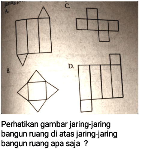 Perhatikan gambar jaring-jaring bangun ruang di atas jaring-jaring bangun ruang apa saja ?