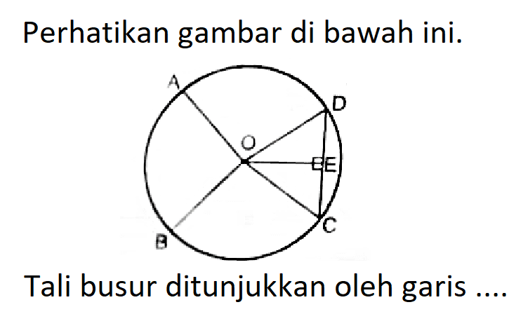 Perhatikan gambar di bawah ini. Tali busur ditunjukkan oleh garis ....