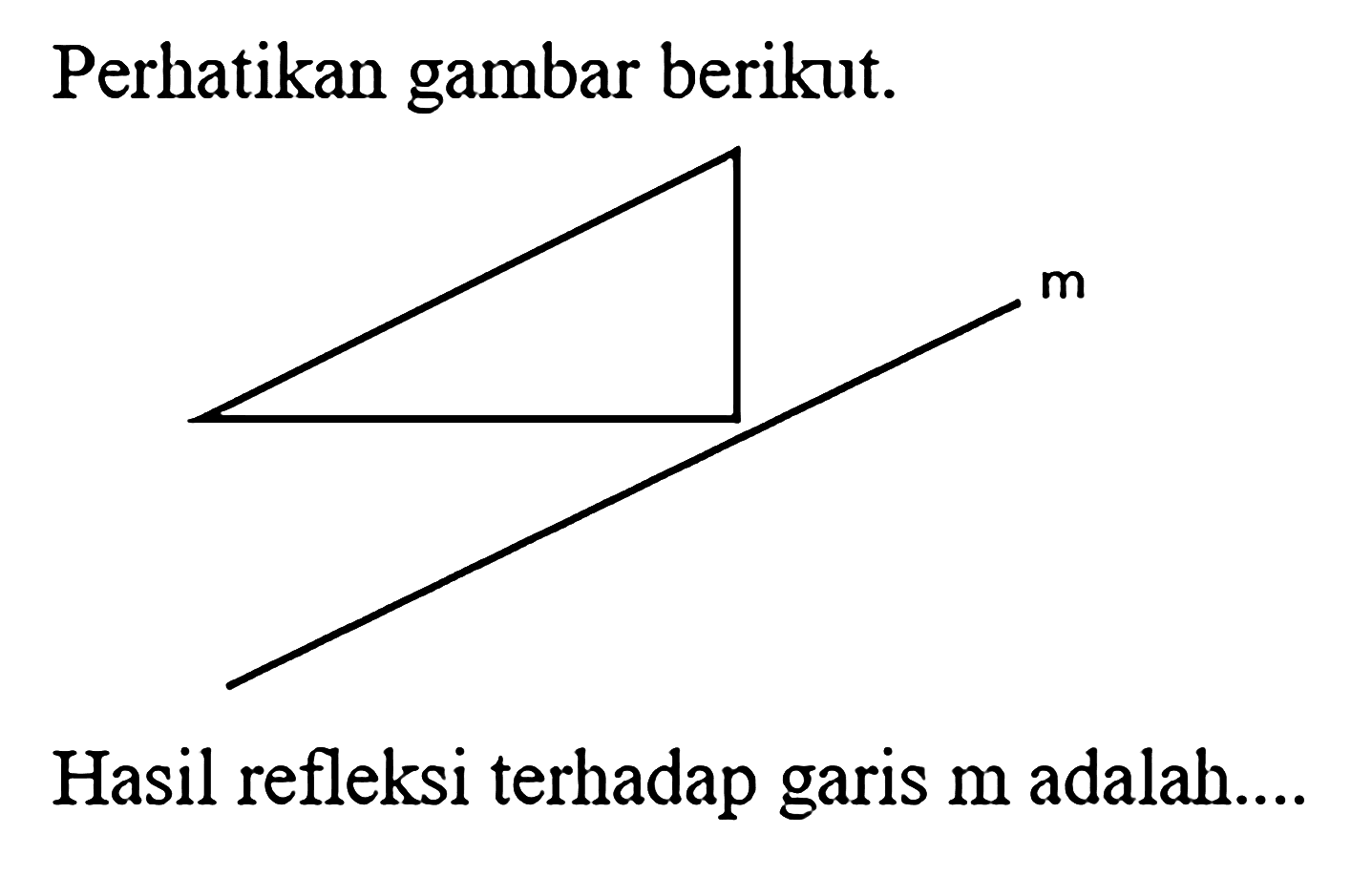 Perhatikan gambar berikut.Hasil refleksi terhadap garis m adalah....