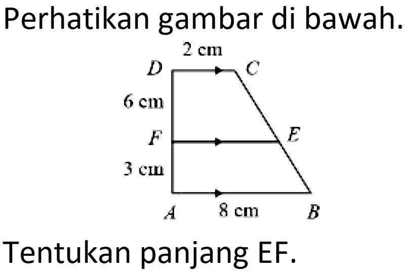 Perhatikan gambar di bawah.
Tentukan panjang EF.