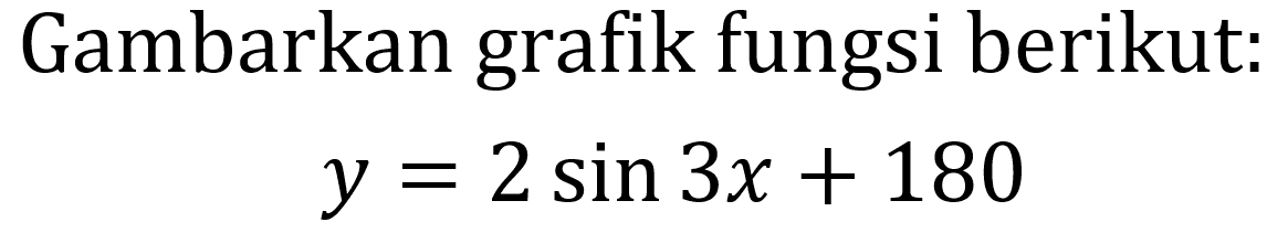 Gambarkan grafik fungsi berikut:
y=2 sin 3 x+180