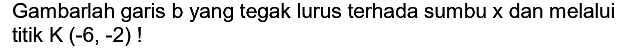 Gambarlah garis b yang tegak lurus terhada sumbu  x  dan melalui titik K  (-6,-2)  !