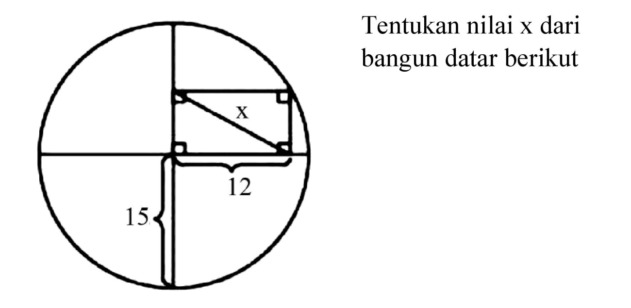 Tentukan nilai x dari bangun datar berikut
x 12 15 