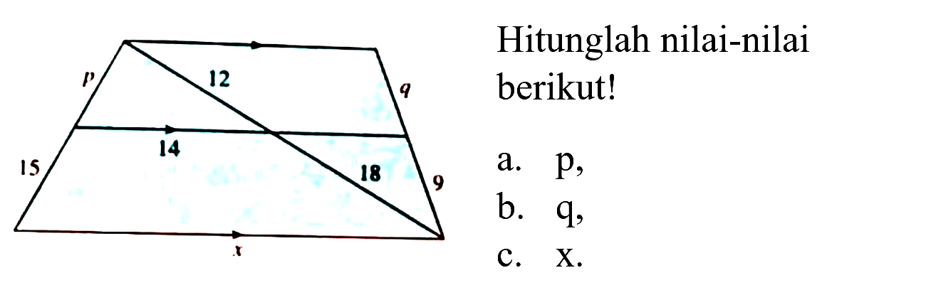 Hitunglah nilai-nilai berikut!
a. p,
b.  q ,
c.  X .