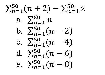 sigma n=1 50 (n+2) - sigma n=1 50 2
