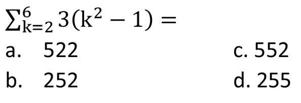 
sigma k=2 6 3(k^2 - 1 ) =

