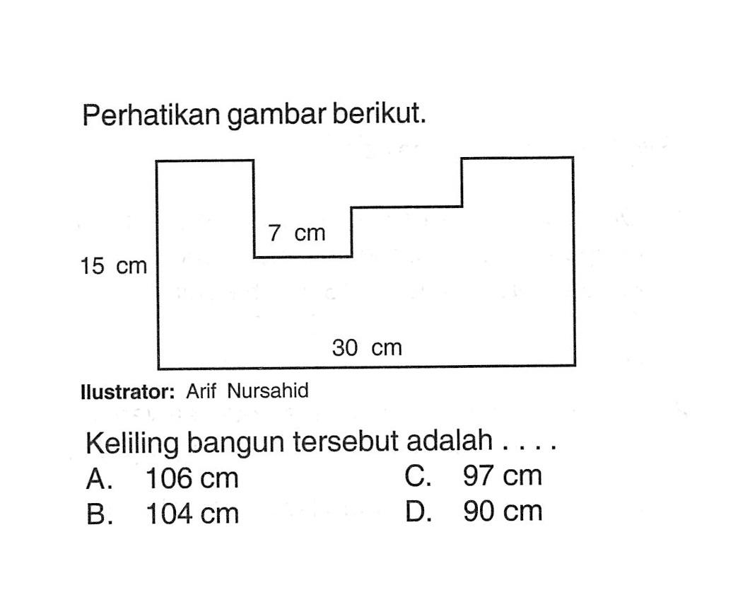 Perhatikan gambar berikut.llustrator: Arif NursahidKeliling bangun tersebut adalah ...