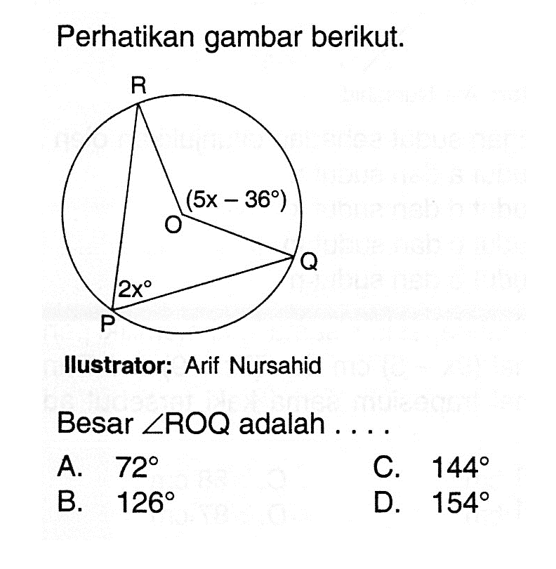 perhatikan gambar berikut.Ilustrator: Arif NursahidBesar sudut ROQ adalah . . . .