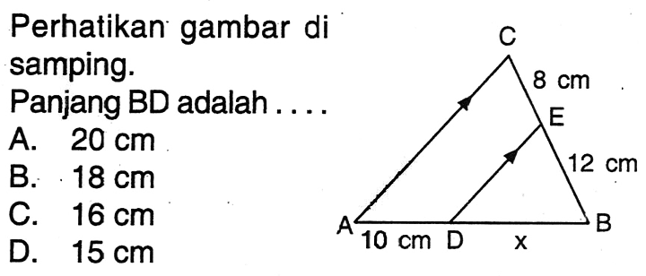 Perhatikan gambar di samping.Panjang BD adalah... 