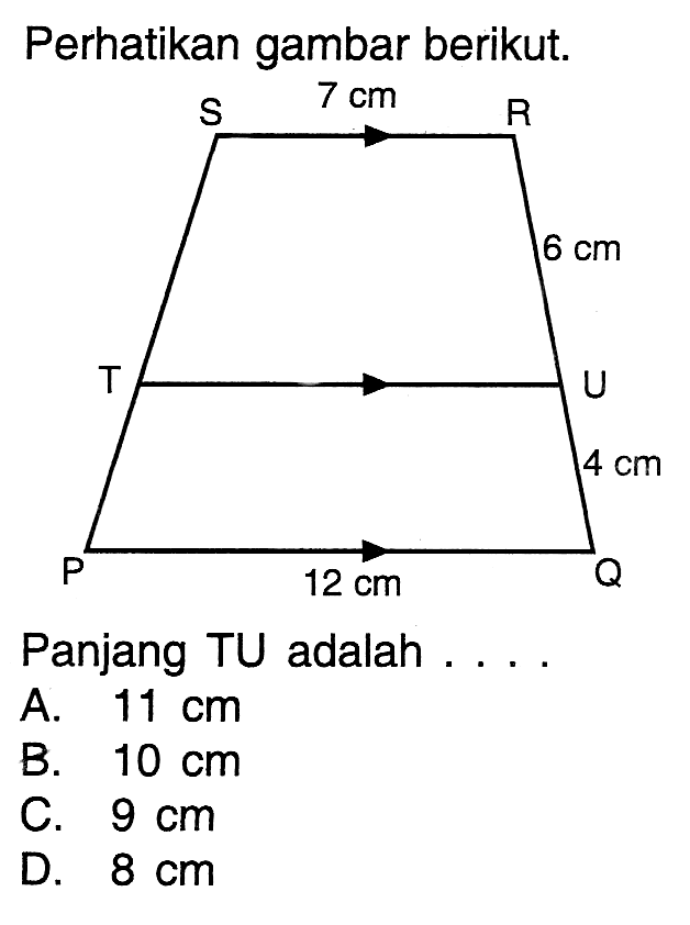 Perhatikan gambar berikut.Panjang TU adalah ...