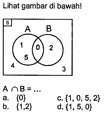 Lihat gambar di bawah! S A B 1 0 2 5 4 3 A n B = ...