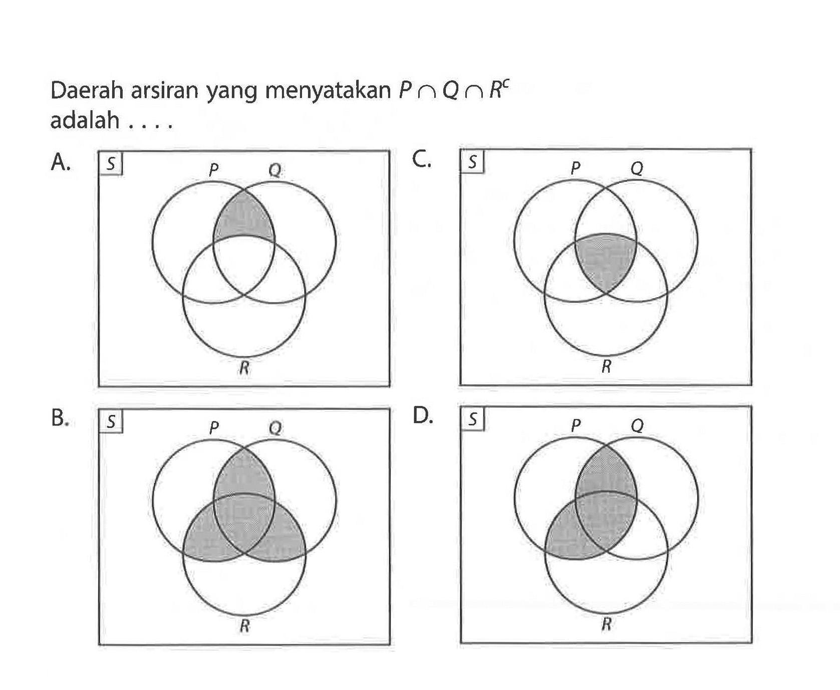 Daerah arsiran yang menyatakan P n Q n R^c adalah ....