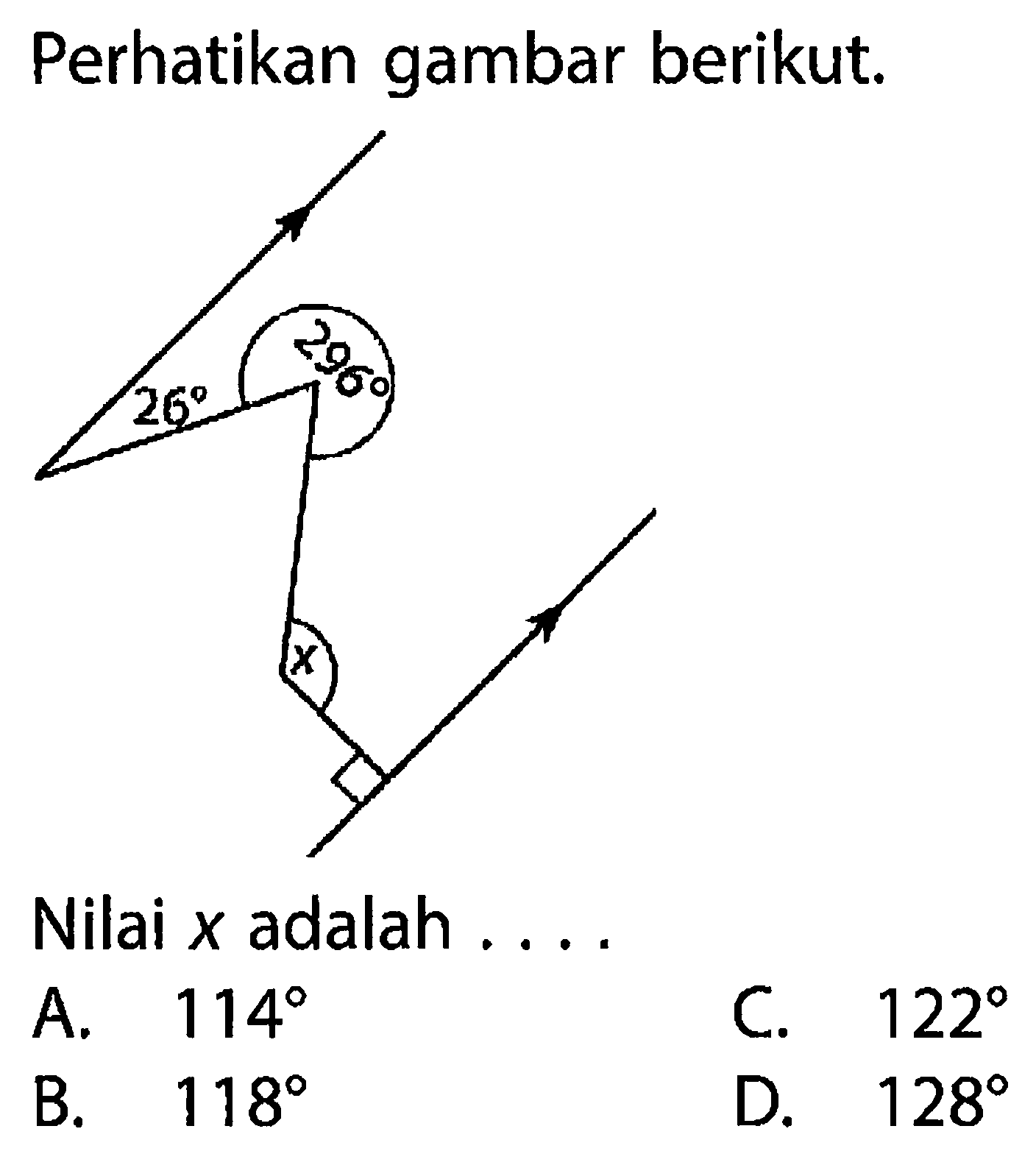 Perhatikan gambar berikut.26 296xNilai x adalah ....