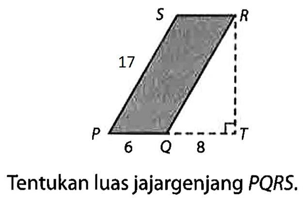 Tentukan luas jajargenjang PQRS. P Q R S T 8 6 17 