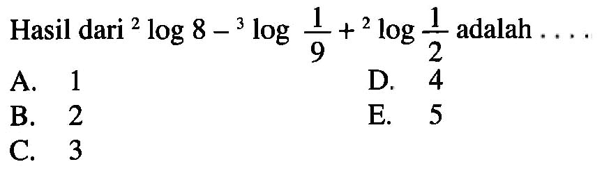 Hasil dari 2log8-3log(1/9)+2log(1/2) adalah ...