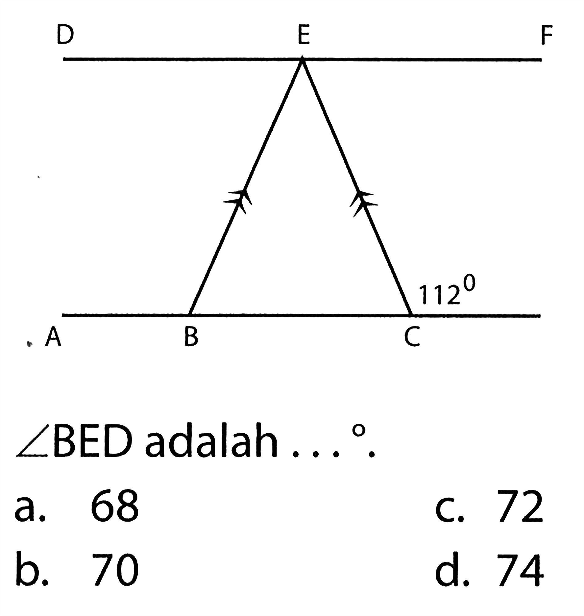 D E F
112
A B C
sudut BED adalah ...  