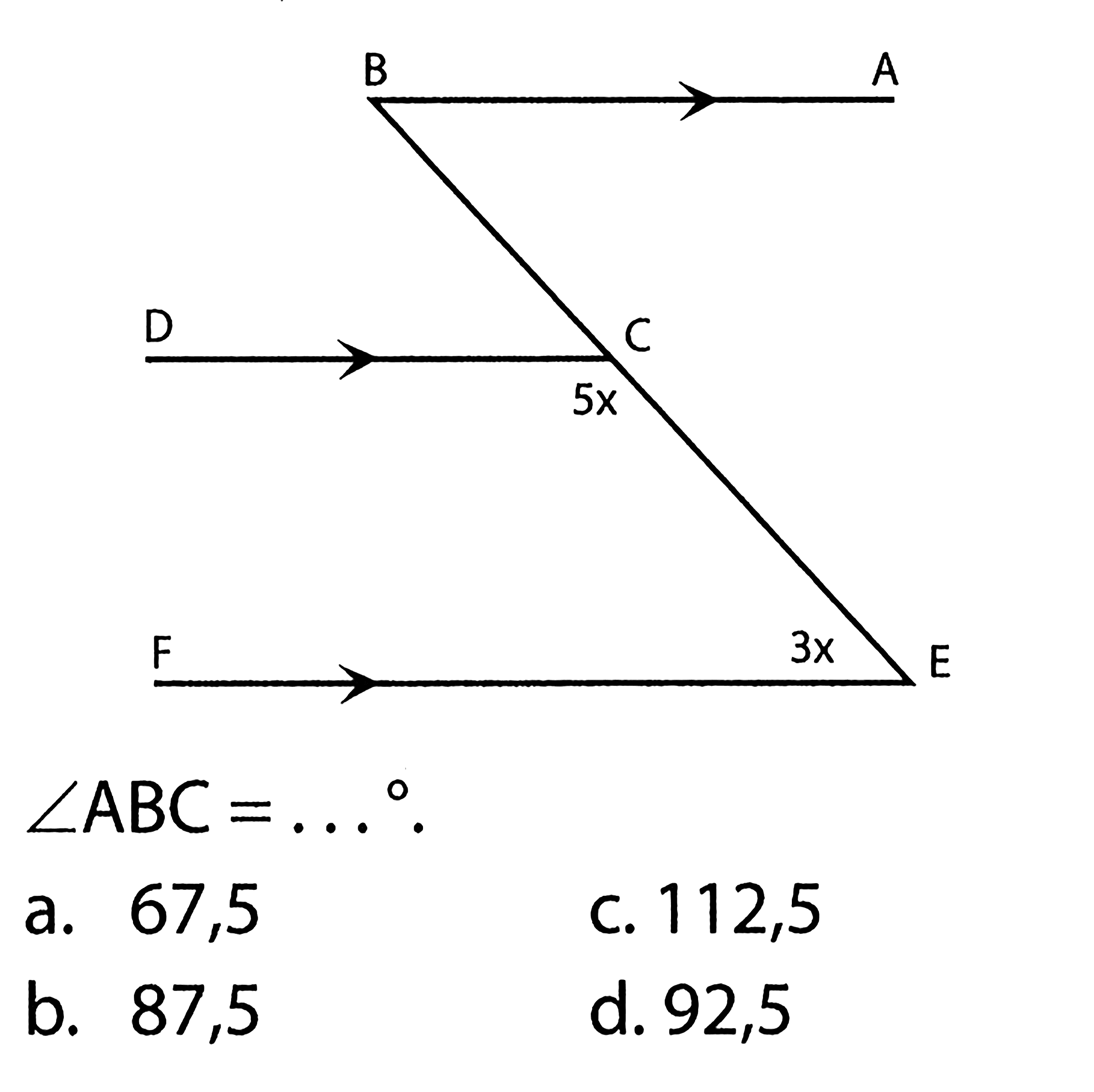 A B C 5x D E 3x F sudut ABC=....