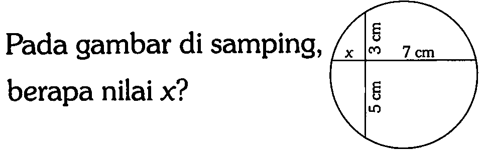 Pada gambar di samping. berapa nilai x? x 3 cm 7 cm 5 cm 