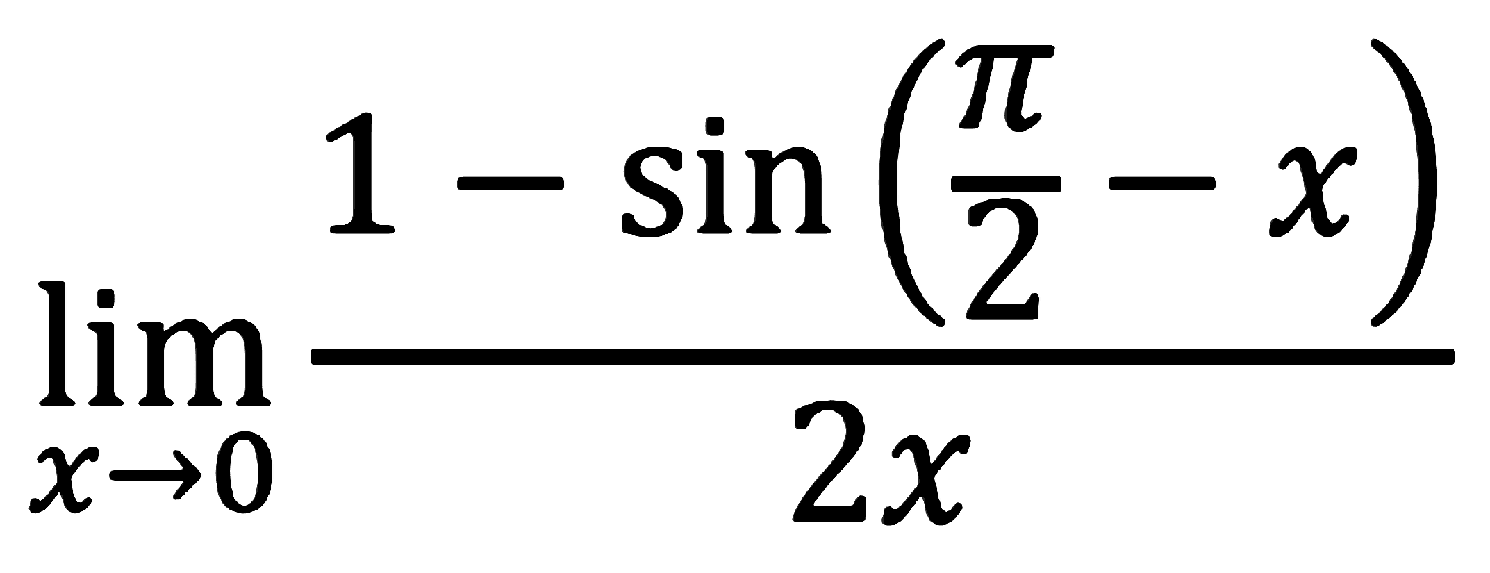 limit x -> 0 (1-sin(pi/2-x))/2x