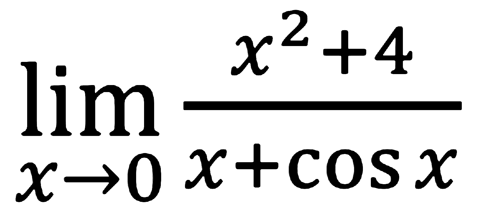 limit x -> 0 (x^2+4)/(x+cos x)