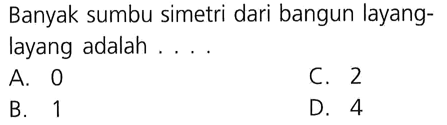 Banyak sumbu simetri dari bangun layang- layang adalah . . . .