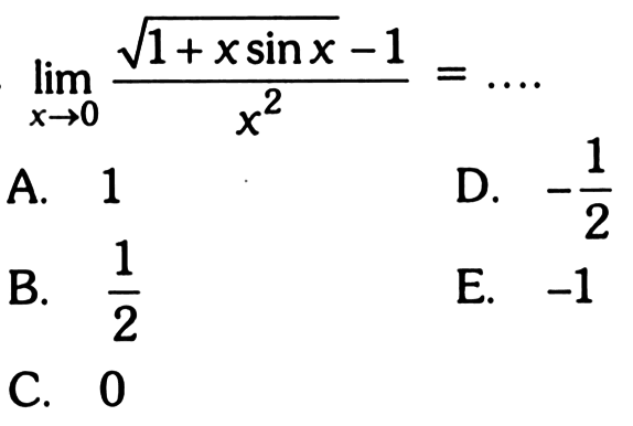 limit x->0 (akar(1+xsinx)-1)/x^2=....