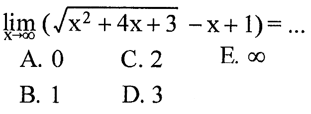 limit x mendekati tak hingga (akar(x^2+4x+3)-x+1)=... 