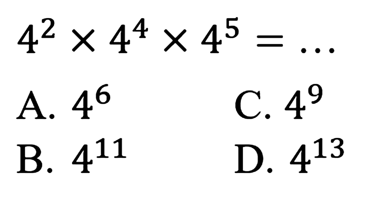 
4^2 x 4^4 x 4^5=...

