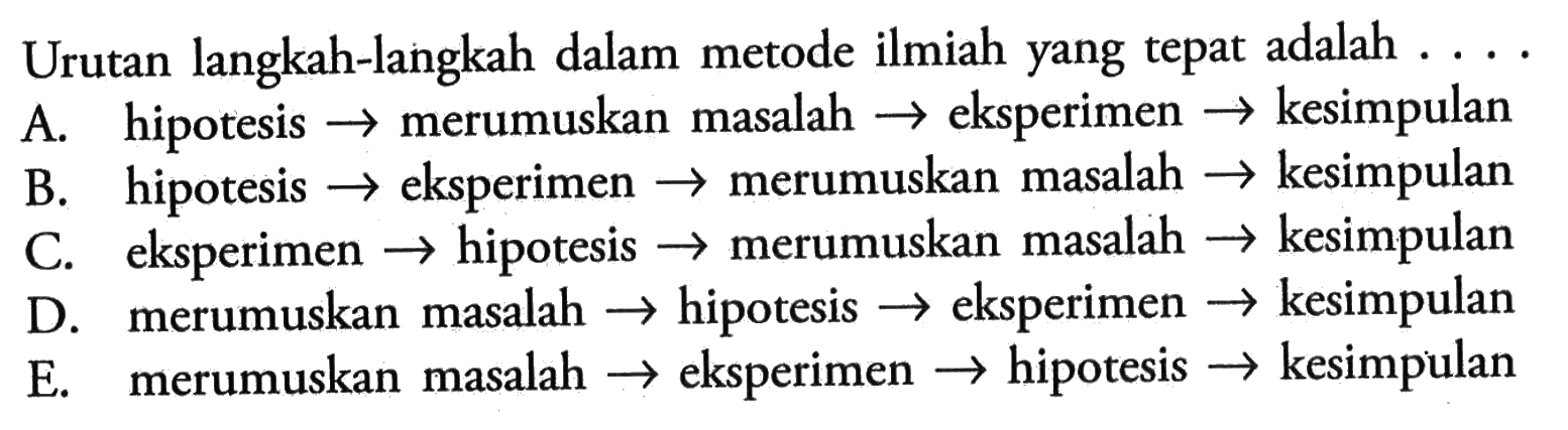 Urutan langkah-langkah dalam metode ilmiah yang tepat adalah ...
