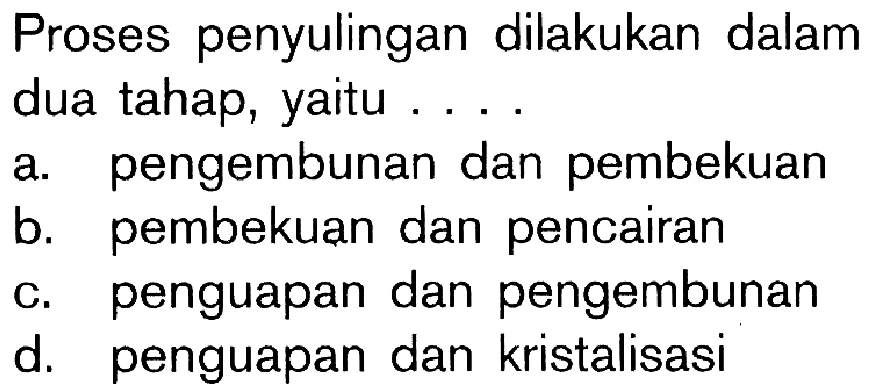 Proses penyulingan dilakukan dalam dua tahap, yaitu