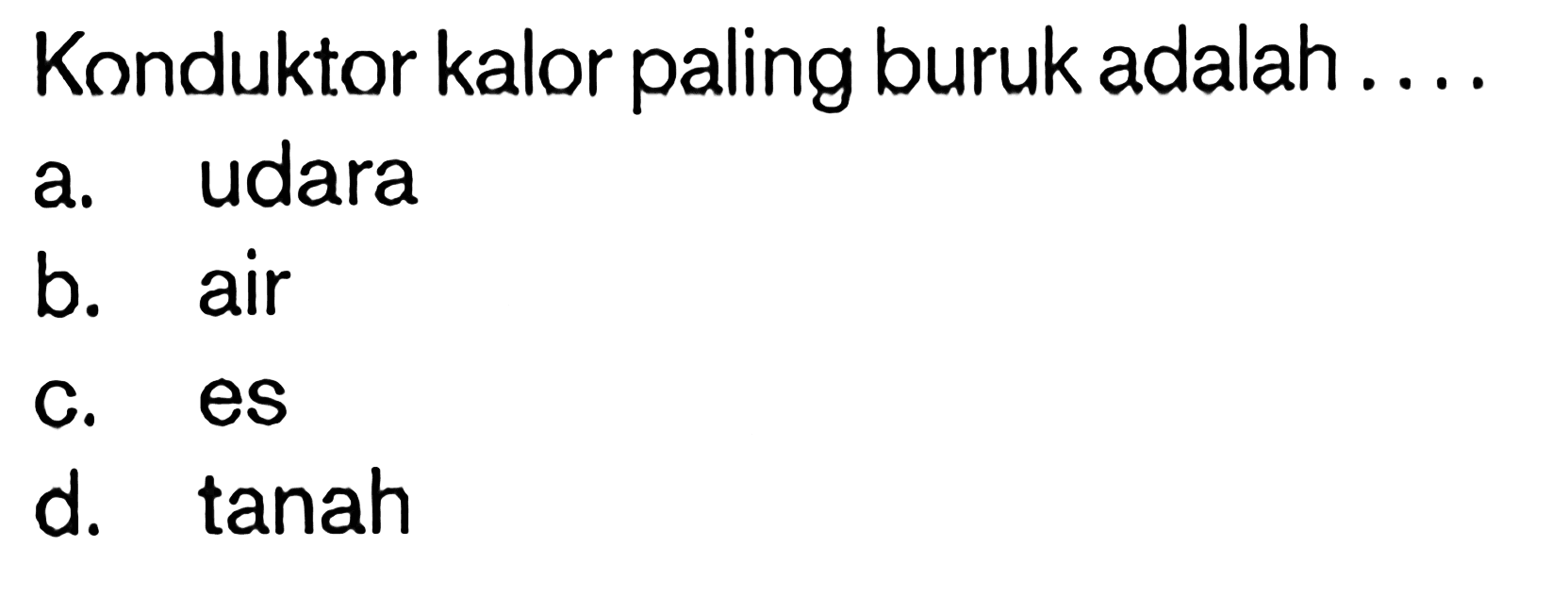 Konduktor kalor paling buruk adalah....